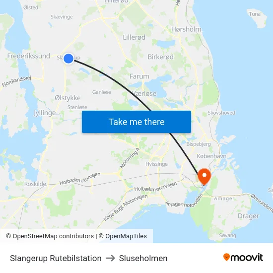 Slangerup Rutebilstation to Sluseholmen map