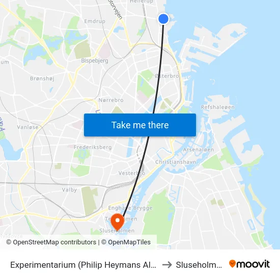 Experimentarium (Philip Heymans Allè) to Sluseholmen map