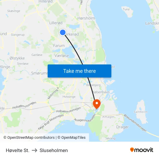 Høvelte St. to Sluseholmen map