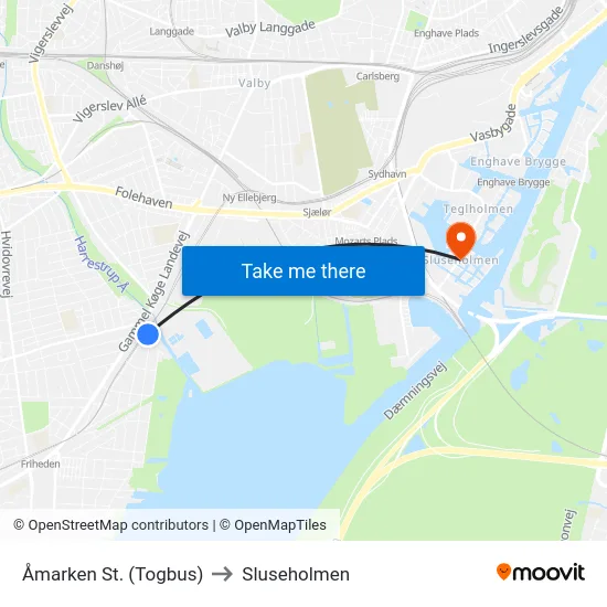 Åmarken St. (Togbus) to Sluseholmen map