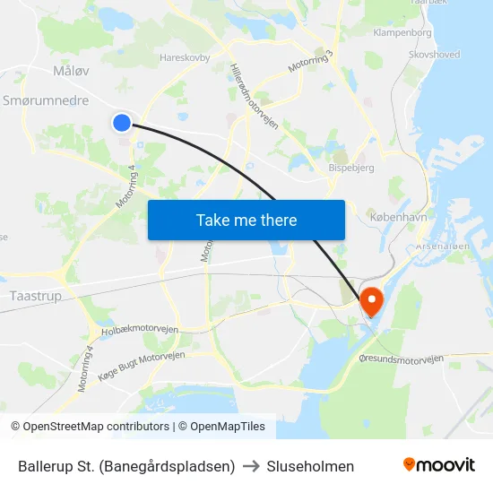 Ballerup St. (Banegårdspladsen) to Sluseholmen map
