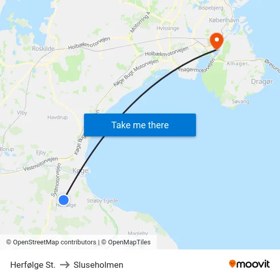 Herfølge St. to Sluseholmen map