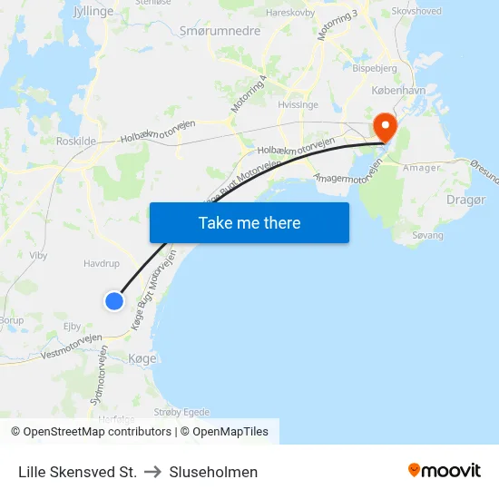 Lille Skensved St. to Sluseholmen map