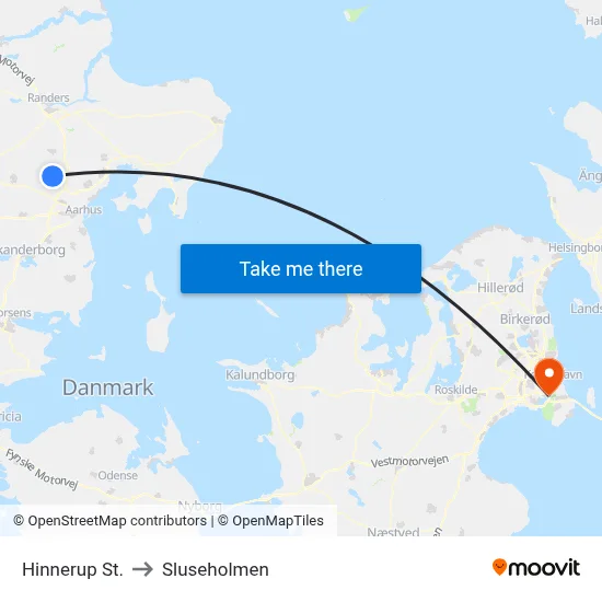 Hinnerup St. to Sluseholmen map