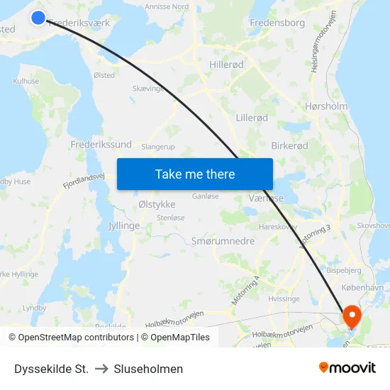 Dyssekilde St. to Sluseholmen map