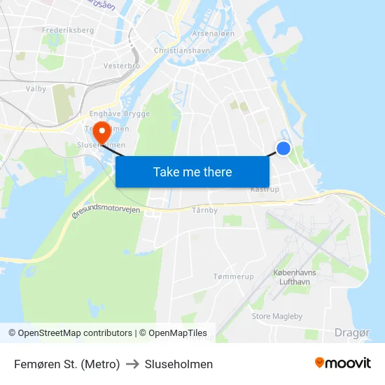 Femøren St. (Metro) to Sluseholmen map