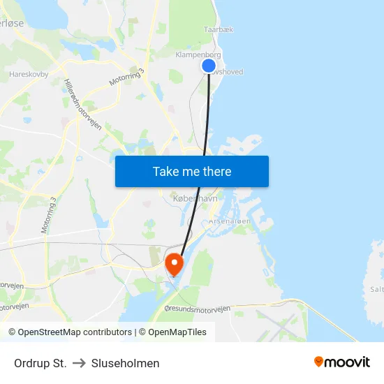 Ordrup St. to Sluseholmen map