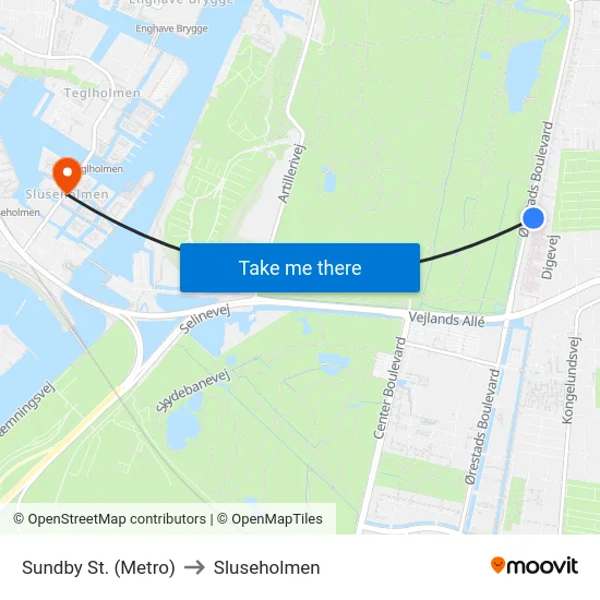 Sundby St. (Metro) to Sluseholmen map
