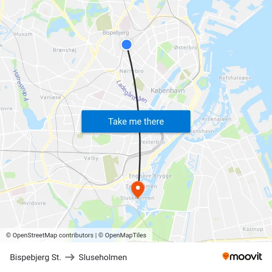 Bispebjerg St. to Sluseholmen map