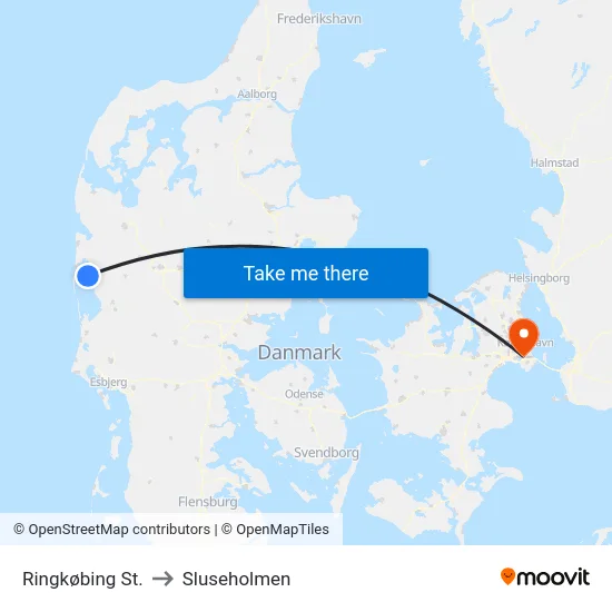 Ringkøbing St. to Sluseholmen map