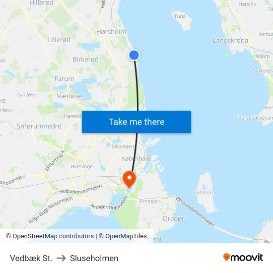 Vedbæk St. to Sluseholmen map
