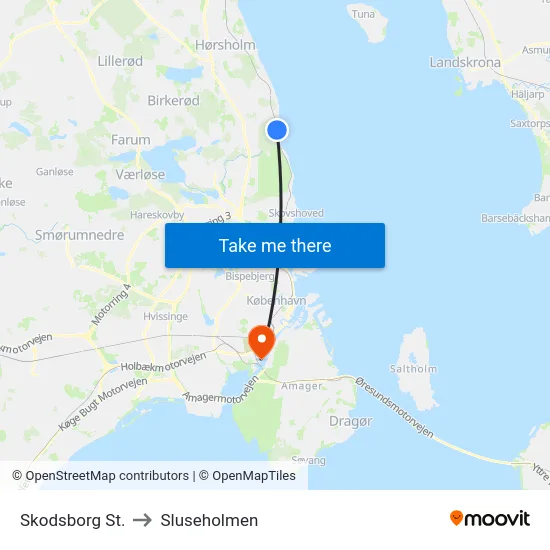 Skodsborg St. to Sluseholmen map