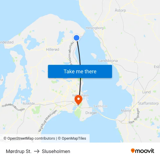 Mørdrup St. to Sluseholmen map