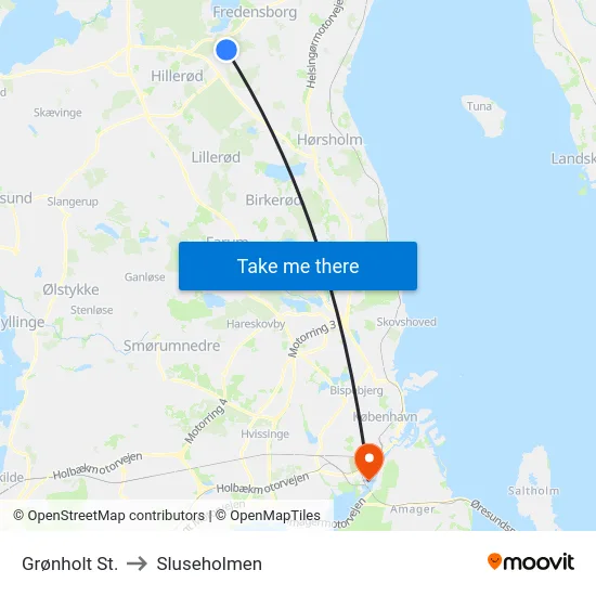 Grønholt St. to Sluseholmen map
