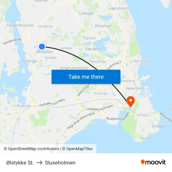 Ølstykke St. to Sluseholmen map