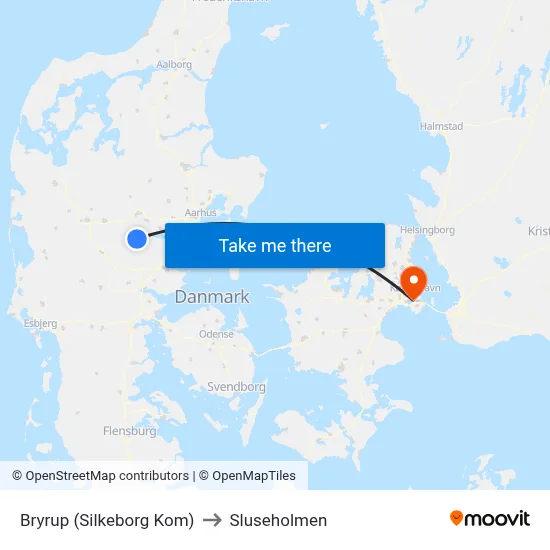 Bryrup (Silkeborg Kom) to Sluseholmen map
