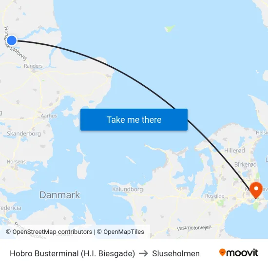 Hobro Busterminal (H.I. Biesgade) to Sluseholmen map