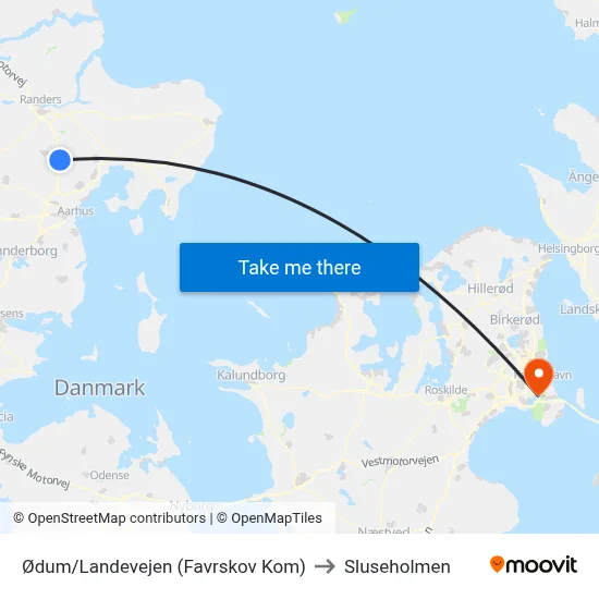 Ødum/Landevejen (Favrskov Kom) to Sluseholmen map