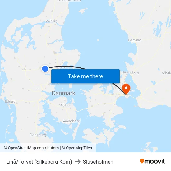 Linå/Torvet (Silkeborg Kom) to Sluseholmen map