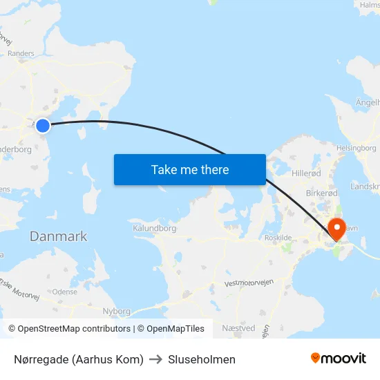 Nørregade (Aarhus Kom) to Sluseholmen map