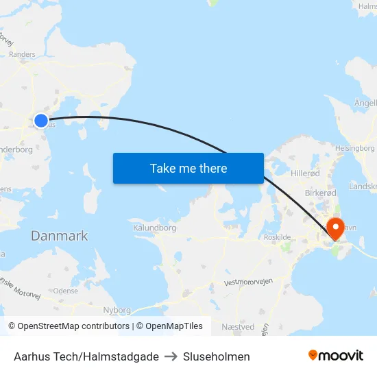 Aarhus Tech/Halmstadgade to Sluseholmen map