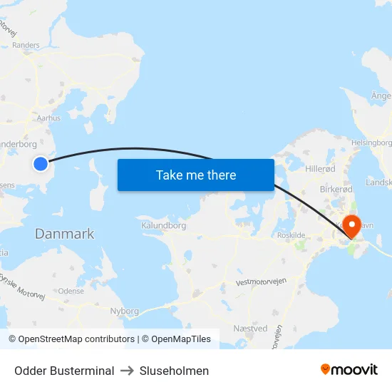 Odder Busterminal to Sluseholmen map