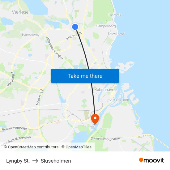 Lyngby St. to Sluseholmen map