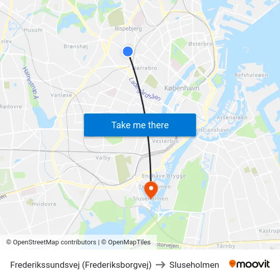 Frederikssundsvej (Frederiksborgvej) to Sluseholmen map