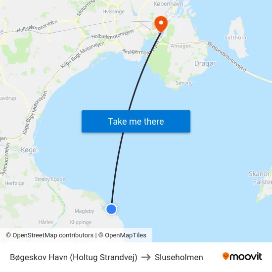 Bøgeskov Havn (Holtug Strandvej) to Sluseholmen map