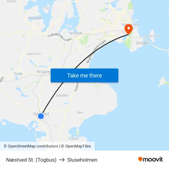 Næstved St. (Togbus) to Sluseholmen map