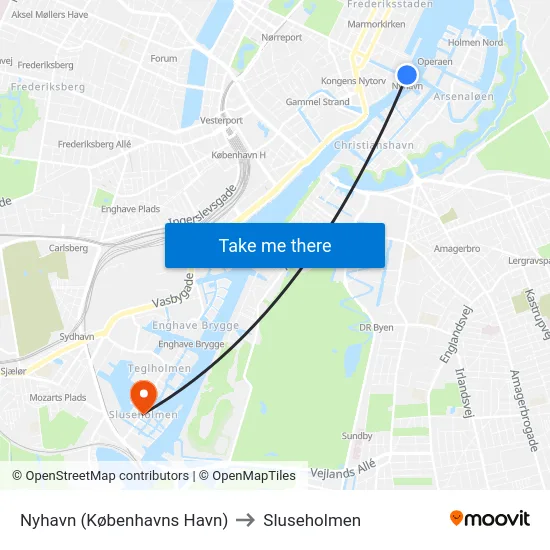 Nyhavn (Københavns Havn) to Sluseholmen map