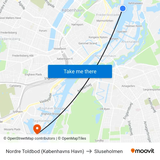 Nordre Toldbod (Københavns Havn) to Sluseholmen map