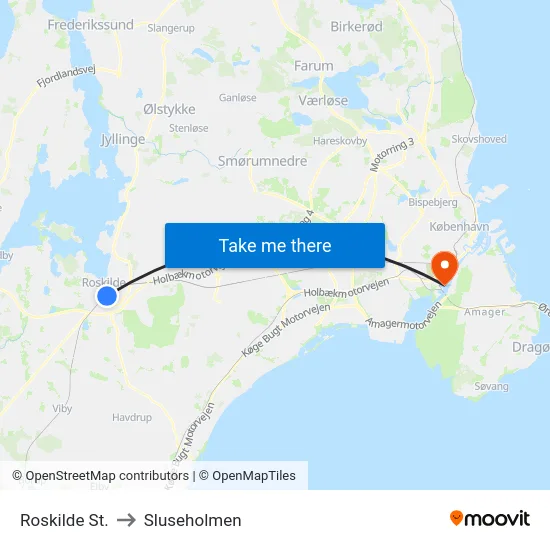 Roskilde St. to Sluseholmen map