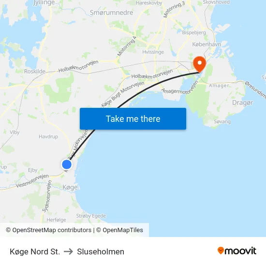 Køge Nord St. to Sluseholmen map