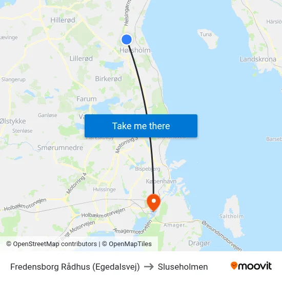 Fredensborg Rådhus (Egedalsvej) to Sluseholmen map