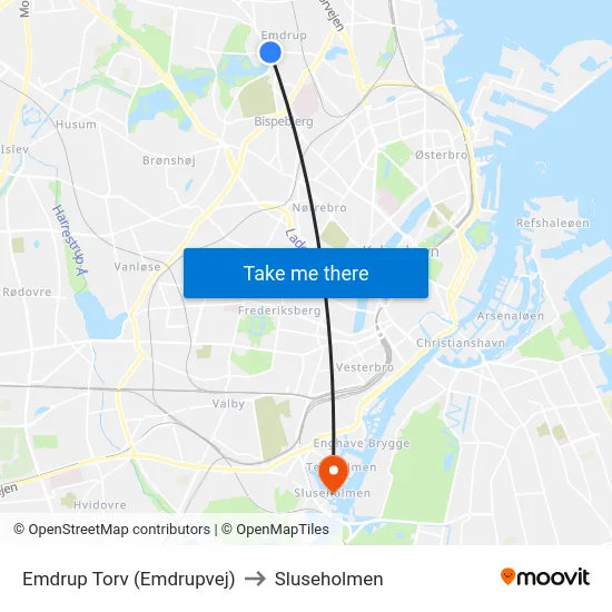 Emdrup Torv (Emdrupvej) to Sluseholmen map