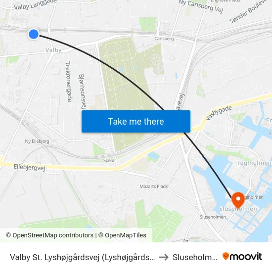 Valby St. Lyshøjgårdsvej (Lyshøjgårdsvej) to Sluseholmen map