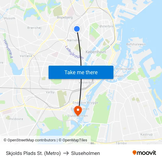 Skjolds Plads St. (Metro) to Sluseholmen map