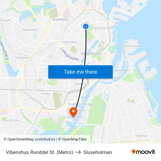Vibenshus Runddel St. (Metro) to Sluseholmen map