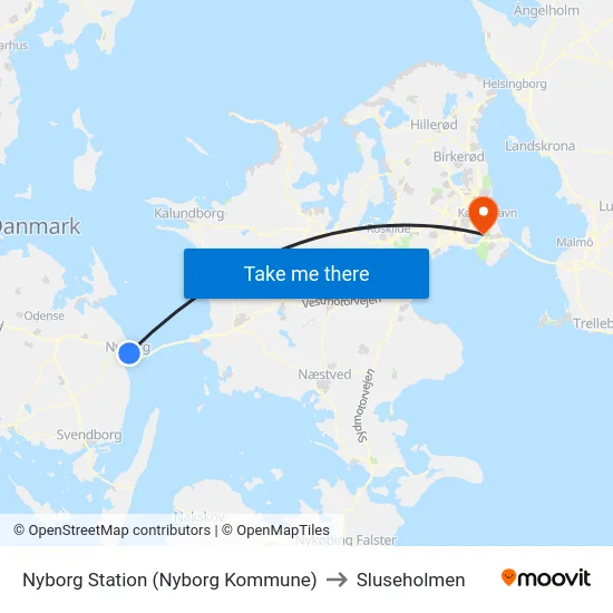 Nyborg Station (Nyborg Kommune) to Sluseholmen map
