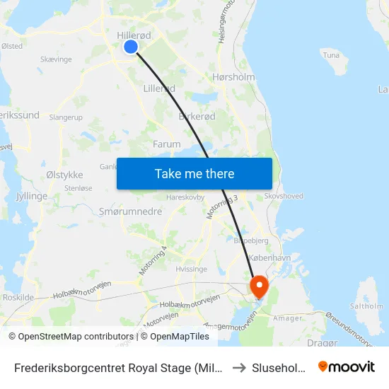 Frederiksborgcentret Royal Stage (Milnersvej) to Sluseholmen map