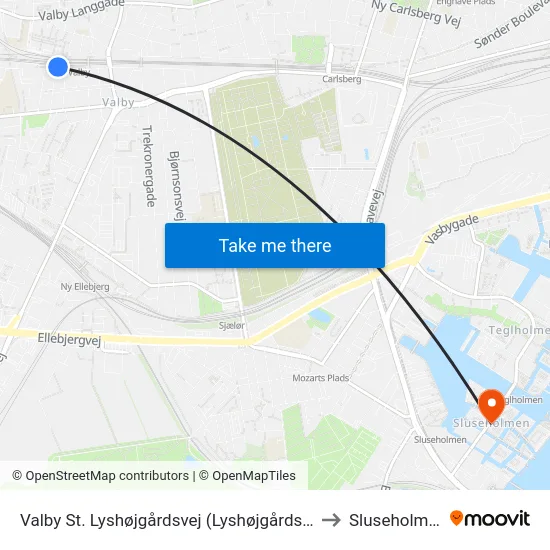Valby St. Lyshøjgårdsvej (Lyshøjgårdsvej) to Sluseholmen map