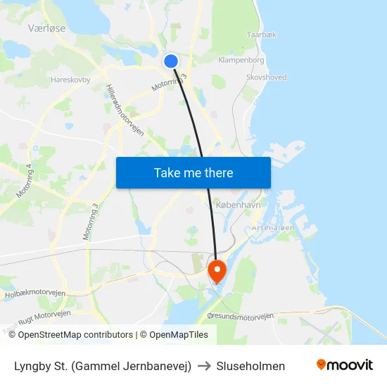 Lyngby St. (Gammel Jernbanevej) to Sluseholmen map