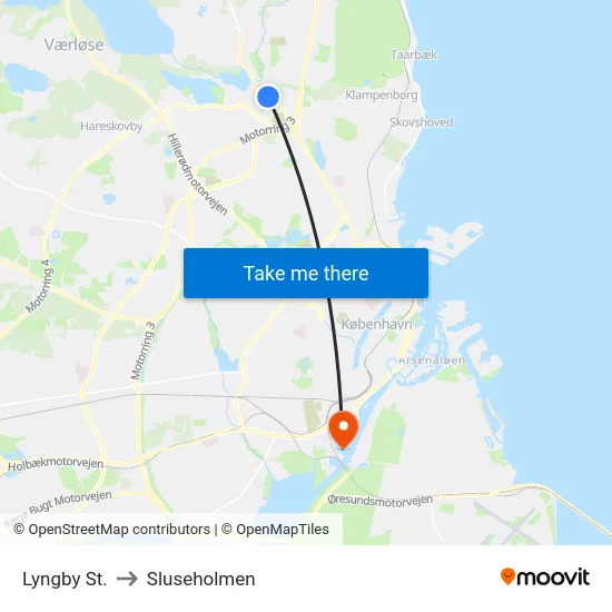 Lyngby St. to Sluseholmen map