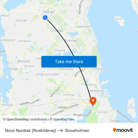 Novo Nordisk (Roskildevej) to Sluseholmen map