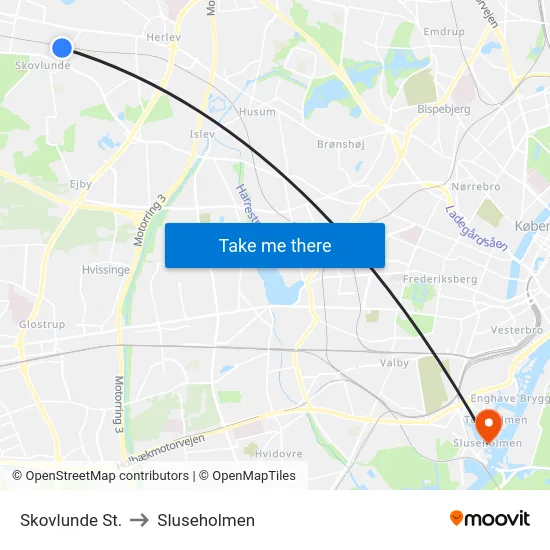 Skovlunde St. to Sluseholmen map