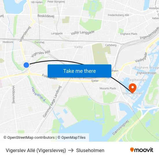 Vigerslev Allé (Vigerslevvej) to Sluseholmen map