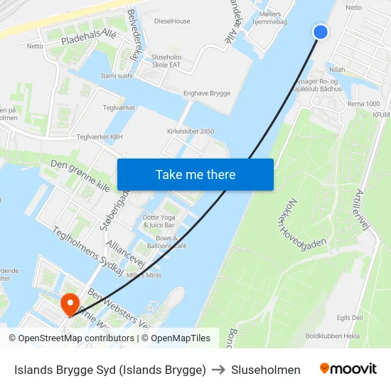 Islands Brygge Syd (Islands Brygge) to Sluseholmen map