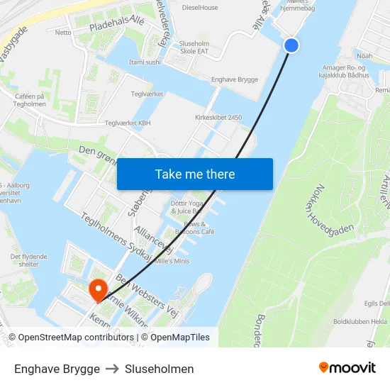 Enghave Brygge to Sluseholmen map