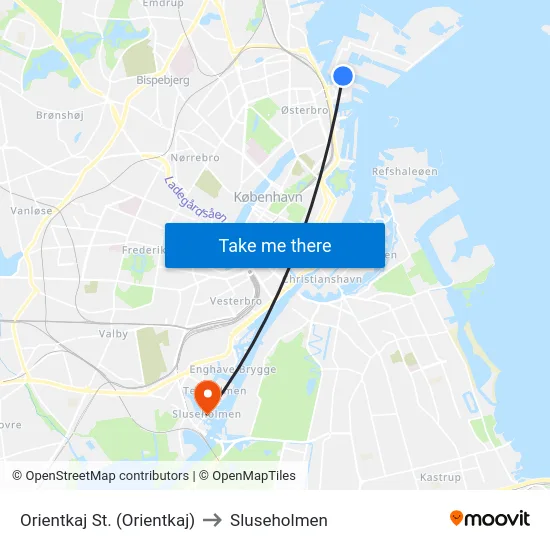 Orientkaj St. (Orientkaj) to Sluseholmen map